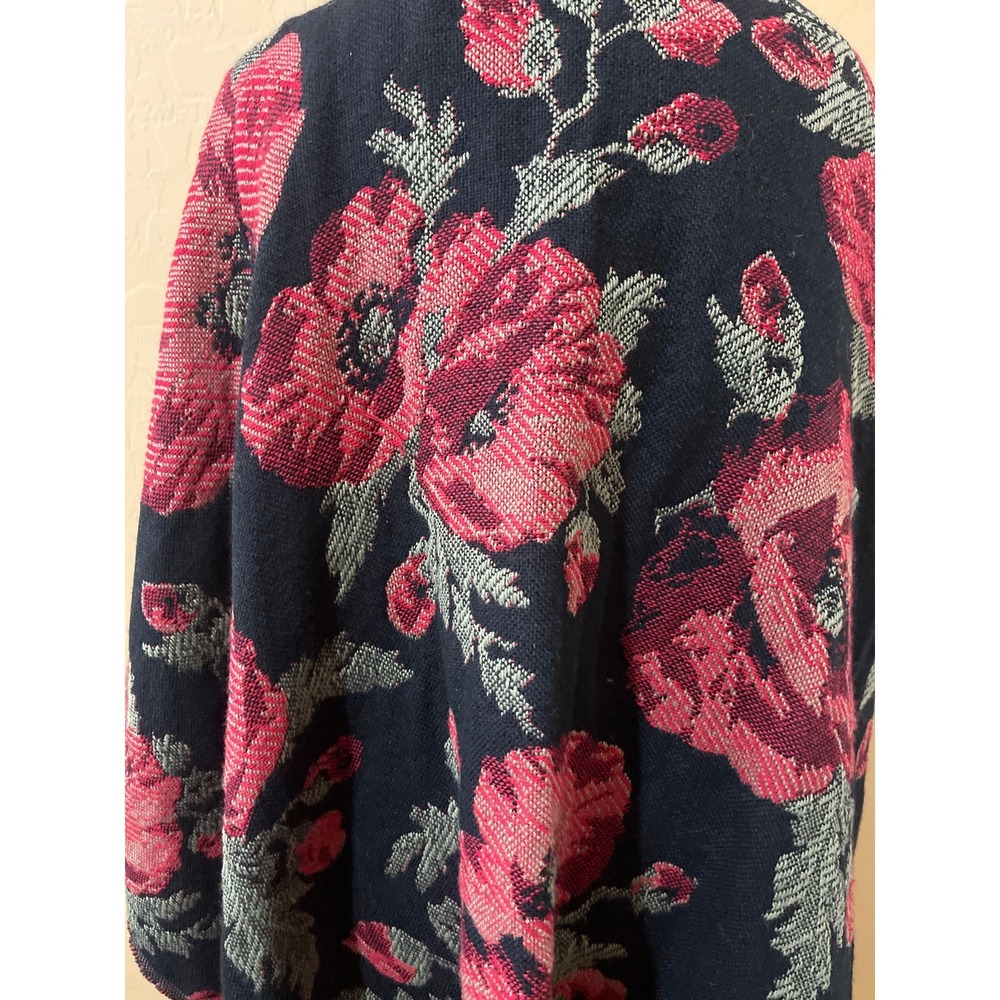 Isaac Mizrahi Live Black Red Floral Poppy Knit Wrap Fringe Shawl Ruana One Size - Picture 4 of 6